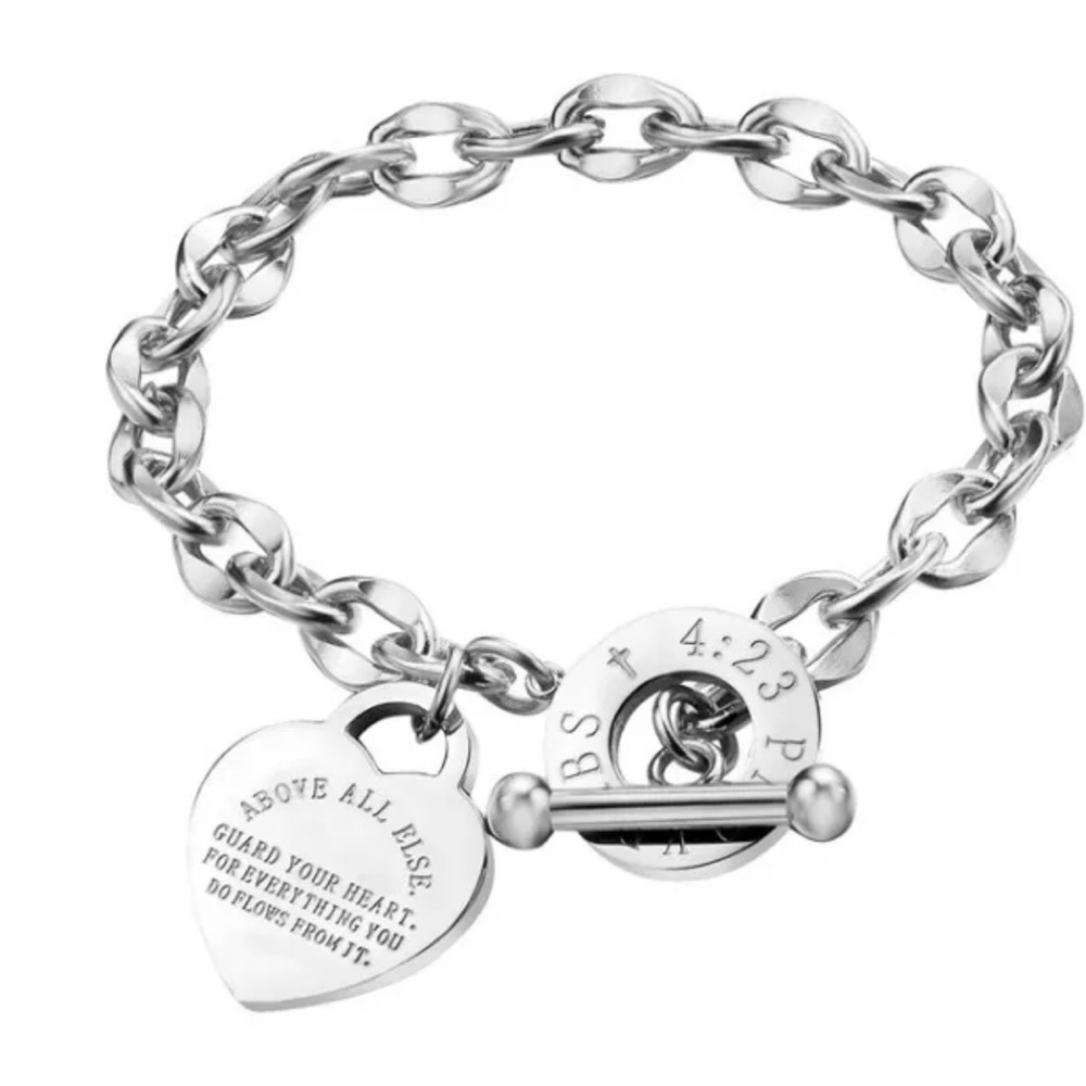 Titanium Heart Bible Verse Bracelet